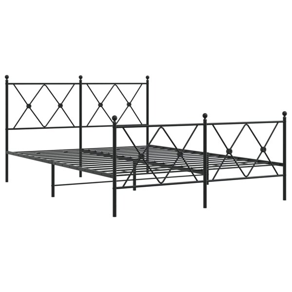 vidaXL Cadre de lit métal avec tête de lit/pied de lit noir 137x190 cm