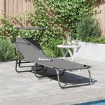 vidaXL Transat pliant avec auvent en tissu Oxford 600D gris