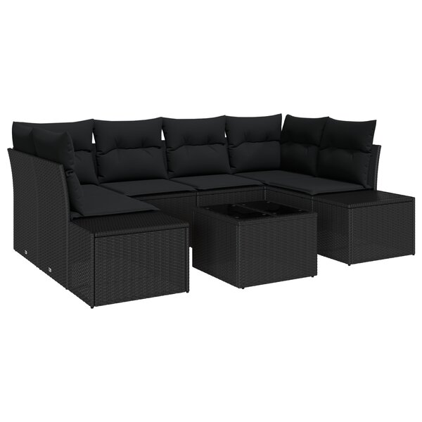 vidaXL Ensemble de salon de jardin 7 pièces avec coussins noir poly rattan