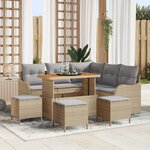 Ensemble de sofa de jardin de 9 pièces avec coussins Beige Poly Rattan Acacia