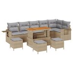 Ensemble de canapé de jardin 10 pièces avec coussins beige poly rotin acacia