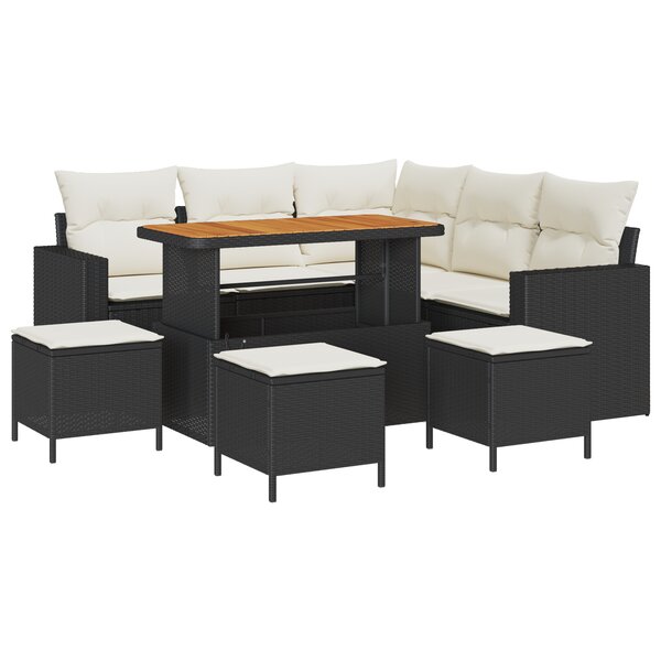 vidaXL Ensemble de Canapés de Jardin de 9 Pièces avec Coussins Noir Poly Rattan Acacia