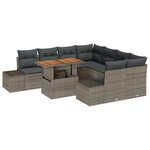 vidaXL Ensemble de canapé de jardin 9 pièces avec coussins gris en rotin poly