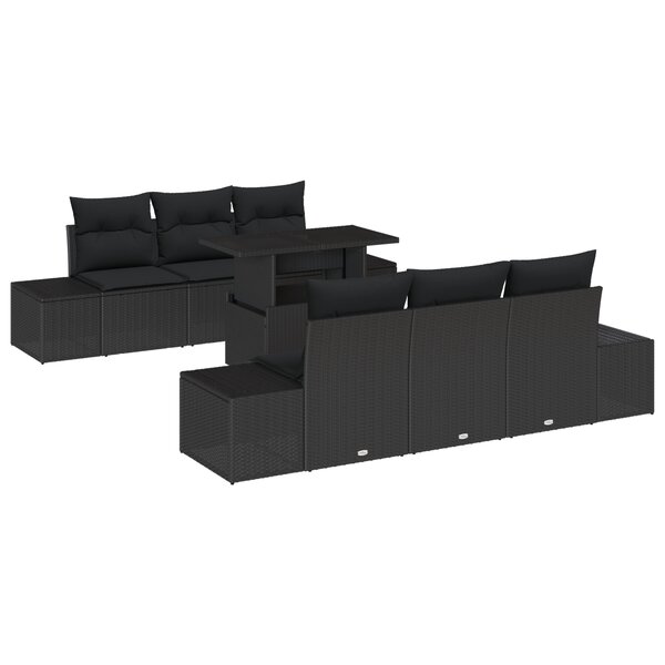 vidaXL Ensemble de canapé de jardin 7 pièces avec coussins en rotin synthétique noir