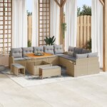 Ensemble de canapé de jardin de 13 pièces avec coussins beige poly rotin acacia