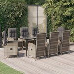 vidaXL Ensemble à manger de jardin 9Pièces et coussins noir et gris