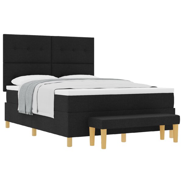 vidaXL Lit à Sommier avec Matelas & Banc Noir 140x200 cm Tissu
