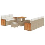 vidaXL Ensemble de Canapés de Jardin 10 pièces avec Coussins Rotin Poly Beige et Acacia