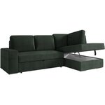 Canapé d'angle droit convertible ARTEMIS 4 places - Velours côtelé vert foncé - 246 x 174 x 96 cm