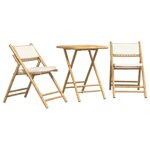 vidaXL Ensemble de bistro pliante 3 Pièces et coussins blanc crème bambou