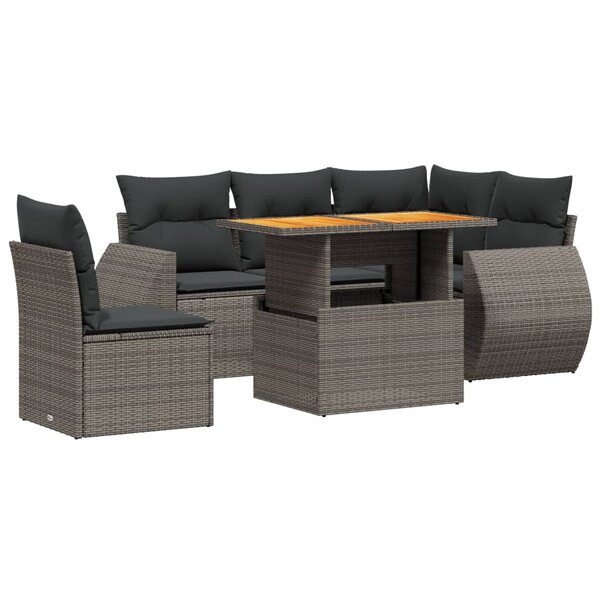 vidaXL Salon de jardin 6 Pièces avec coussins gris résine tressée