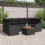 vidaXL Ensemble de Canapé de Jardin 7 Pièces avec Coussins Noir Poly Rattan Acacia