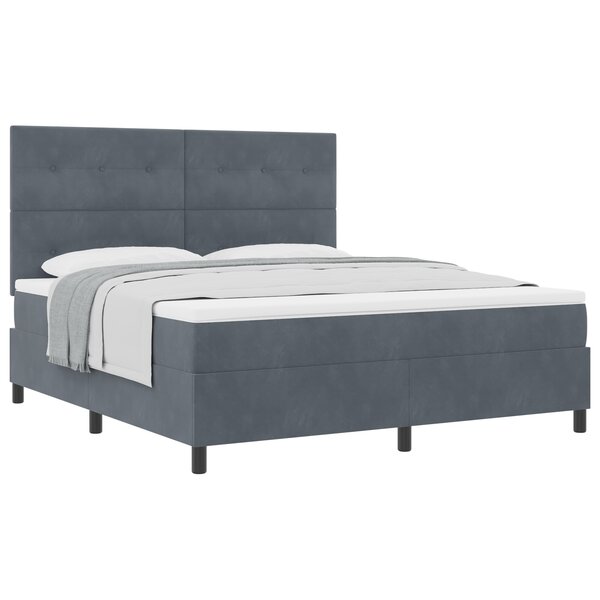 Lit Box Spring avec Matelas Gris Sombre Super King Velours