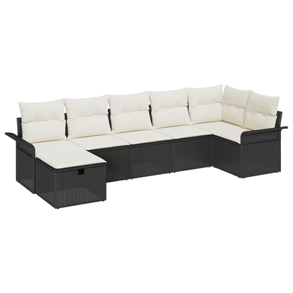vidaXL Ensemble de canapés de jardin 7 pièces avec coussins noirs en rotin synthétique