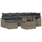 vidaXL Set de Canapé de Jardin 7 Pièces avec Coussins Gris en Poly Rattan