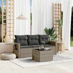 vidaXL Salon de jardin 4 Pièces avec coussins gris résine tressée