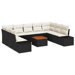 vidaXL Ensemble de Canapé de Jardin 10 Pièces avec Coussins Noir Poly Rattan Acacia