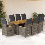 vidaXL Ensemble de bistro de jardin 9 Pièces coussins gris poly rotin