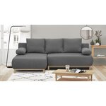 Canapé d'angle gauche convertible MIKA 3 places - Tissu gris clair - Coffre de rangement - 218 x 98/145 x 84 cm