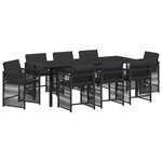vidaXL Ensemble de Salle à Manger de Jardin de 9 Pièces avec Coussins Noir en Rattan PE