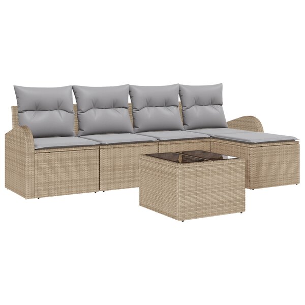 Ensemble de Canapé de Jardin 6 Pièces avec Coussins Noir Rattan Synthétique