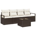 Ensemble de Canapés de Jardin de 5 pièces avec Coussins Marron en Rattan Poly
