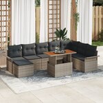 vidaXL Ensemble de salle à manger de jardin 9 pièces avec coussins Gris en poly rattan et acacia
