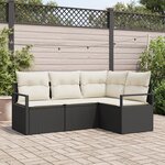 Set de canapé de jardin 4 pièces avec coussins en poly rotin noir