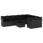 vidaXL Salon de jardin 10 Pièces avec coussins noir résine tressée