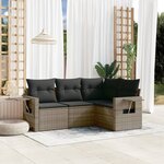 vidaXL Salon de jardin 4 Pièces avec coussins gris résine tressée