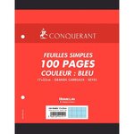 Sachet 50 feuilles perforées seyès 80 g bleu format 17 x 22 cm CONQUERANT