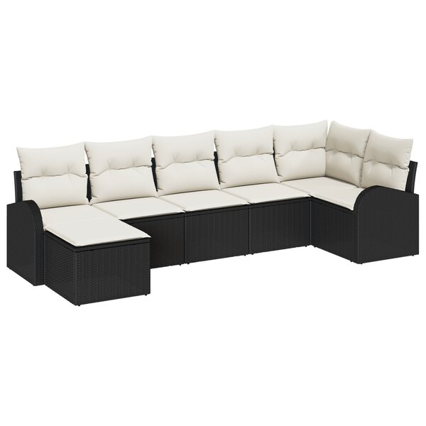 Ensemble de Canapé de Jardin 7 Pièces avec Coussins Poly Rattan Noir