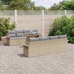 Ensemble de Canapés de Jardin 9 Pièces avec Coussins Beige Poly Rattan