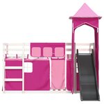 vidaXL Lit superposé avec toboggan et rideaux rose 90x200 cm