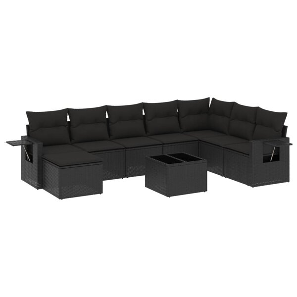 vidaXL Salon de jardin 9 Pièces avec coussins noir résine tressée