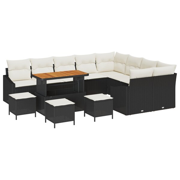 Ensemble de Canapés de Jardin de 13 pièces avec Coussins en Rattan Noir