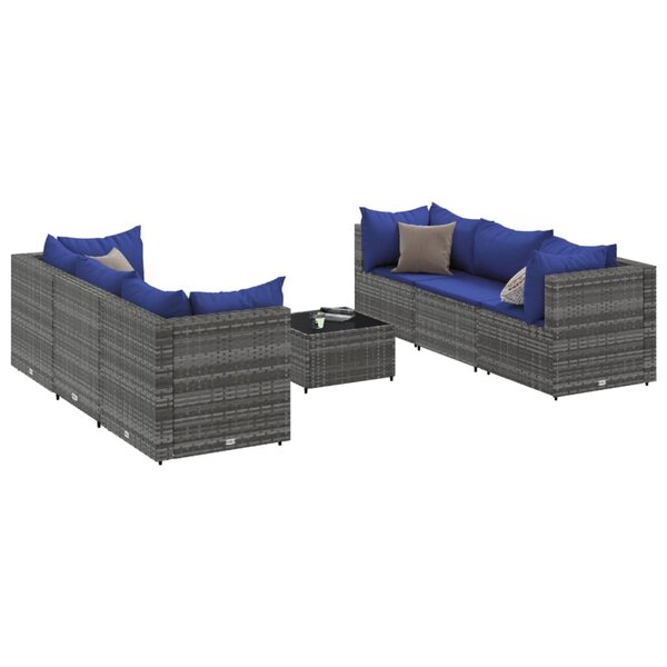 vidaXL Salon de jardin 7 Pièces avec coussins Gris Résine tressée