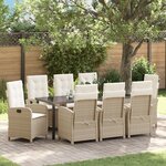 vidaXL Ensemble de Dîner de Jardin 9 Pièces avec Coussins Beige Rotin Poly