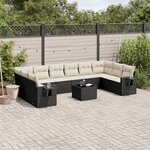 vidaXL Salon de jardin 11 Pièces avec coussins noir résine tressée