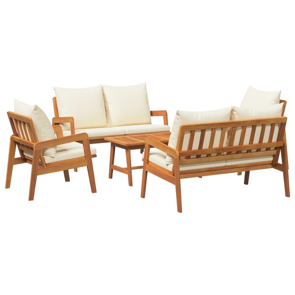 Ensemble Bistro 5 pièces avec coussins en bois d'acacia massif