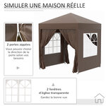 Tonnelle de jardin tente pliante barnum pop-up 2 x 2 m 4 parois latérales amovibles 2 fenêtres sac de transport pour camping  festival  plage  jardin chocolat