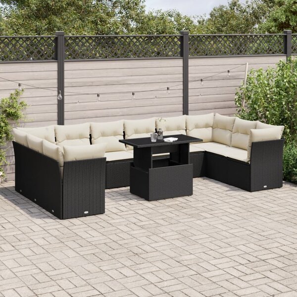 vidaXL Salon de jardin 11 Pièces avec coussins noir résine tressée