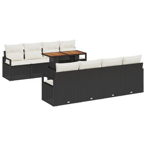 Ensemble de Canapés de Jardin de 9 Pièces avec Coussins Noir Rattan Poly