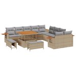 Ensemble de Sofa de Jardin vidaXL 13 pièces avec Coussins Beige Poly Rattan Acacia