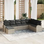 Ensemble de canapé de jardin 8 pièces vidaXL avec coussins gris clair en rotin poly