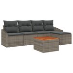 vidaXL Ensemble de Canapé de Jardin de 6 Pièces avec Coussins Gris Poly Rattan Acacia