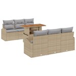 VidaXL Ensemble de salle à manger de jardin à 7 pièces avec coussins Beige poly rotin acacia