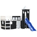 vidaXL Lit mezzanine enfants avec tour blanc/noir 90x190 cm pin massif