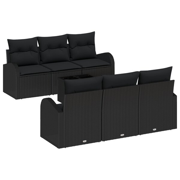 vidaXL Ensemble de 7 pièces de sofa de jardin avec coussins Noir Poly Rattan