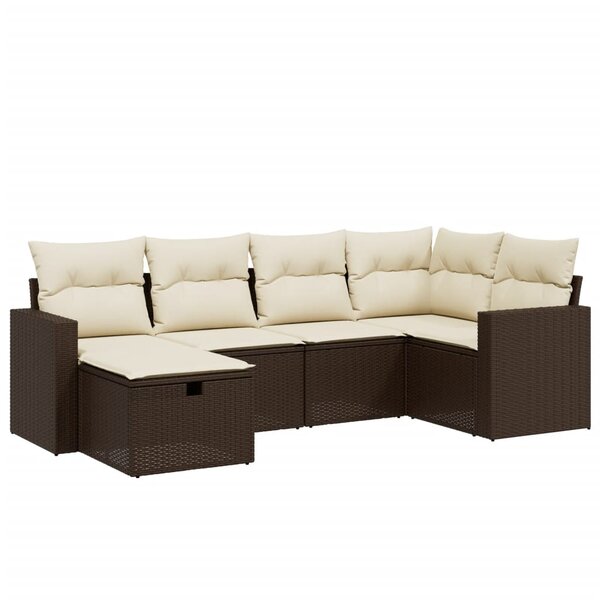 vidaXL Salon de jardin avec coussins 6 Pièces marron résine tressée